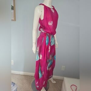 Giorgio Armani Pink and Blue Floral Silk Maxi Dress Size 38 S